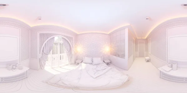 Ilustración 3d 360 grados dormitorio panorama —  Fotos de Stock