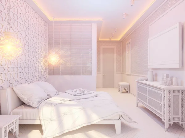3D render yatak odası İslam stil iç tasarım — Stok fotoğraf