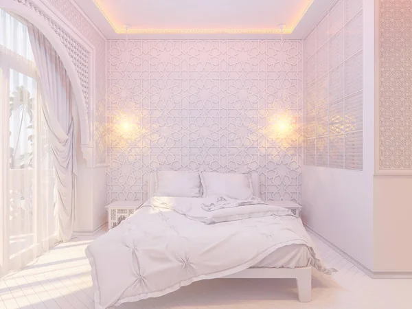 3D render yatak odası İslam stil iç tasarım — Stok fotoğraf