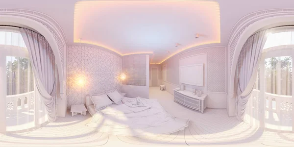 3D illustratie 360 graden panorama slaapkamer — Stockfoto