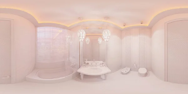 3D illustratie 360 graden panorama badkamer — Stockfoto