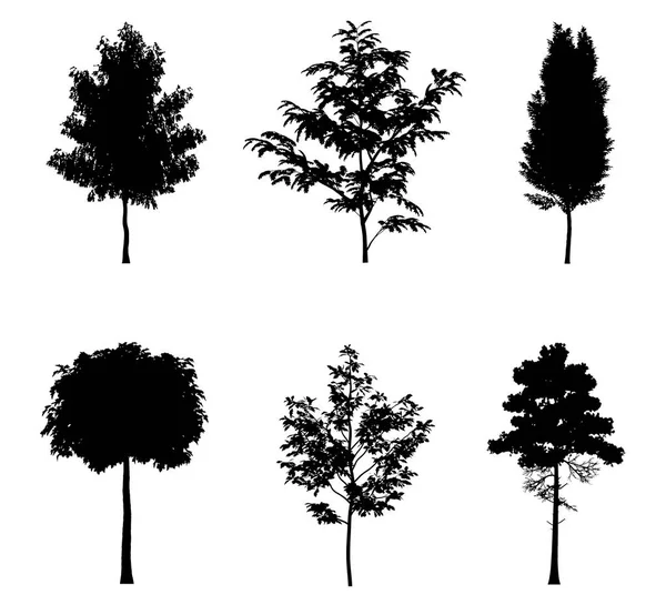 Ilustración vectorial de siluetas de árboles — Vector de stock