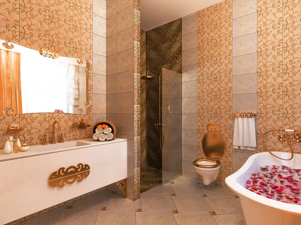 3d ilustración de un diseño interior de un cuarto de baño en un estilo clásico —  Fotos de Stock