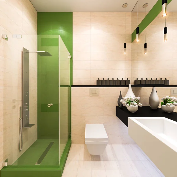 Интерьер ванной комнаты в современном архитектурном стиле — стоковое фото