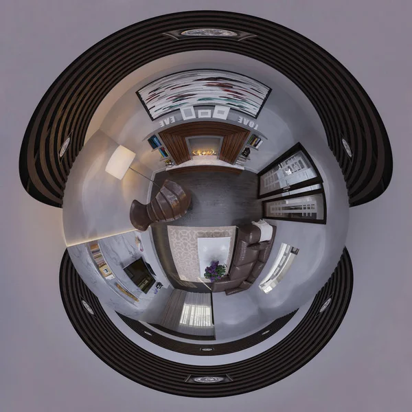 3d иллюстрация 360 сферическая бесшовная панорама дизайн гостиной — стоковое фото