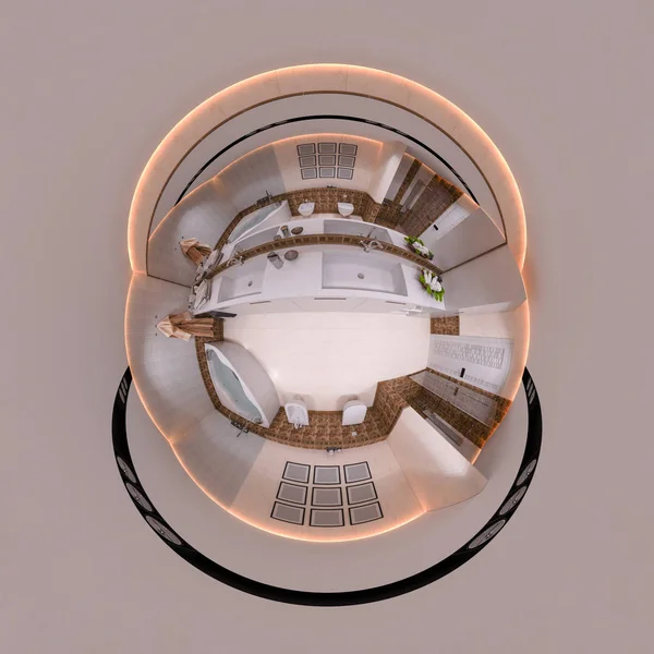 3D illüstrasyon küresel 360 derece sorunsuz banyo panorama — Stok fotoğraf