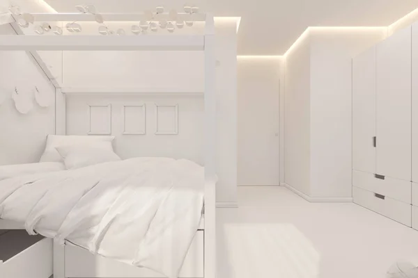 Het interieur meisje speelkamer en slaapkamer in Scandinavische stijl — Stockfoto