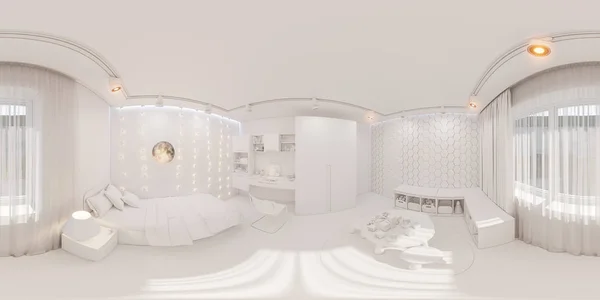 3d rendre sphérique 360 degrés, panorama sans couture de l'intérieur de la chambre des enfants — Photo