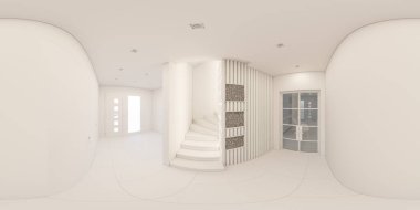 3d illustration 360 degree seamless panorama Interior design of a foyer in a private country house clipart