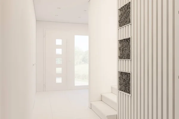 3d renderizar el diseño interior de un vestíbulo en una casa de campo privada — Foto de Stock