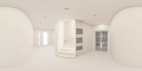 Ilustración 3d Panorama inconsútil de 360 grados Diseño interior de un vestíbulo en una casa de campo privada — Foto de Stock