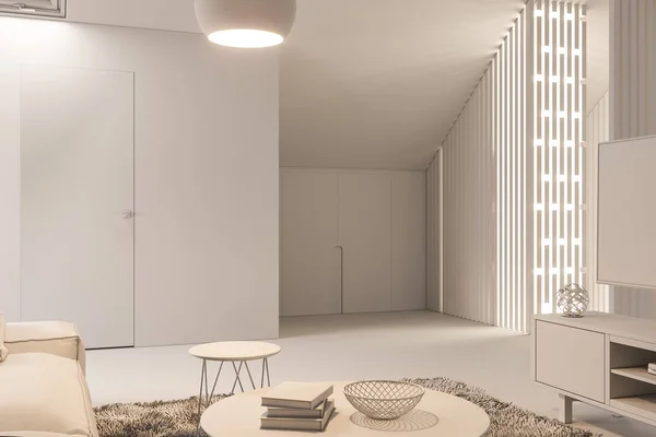 3d renderizar el diseño interior del piso ático de una casa de campo privada —  Fotos de Stock