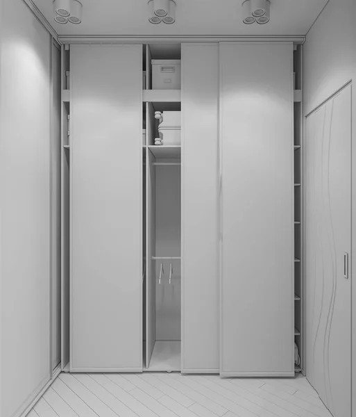 三维渲染卧室衣柜的室内设计 — 图库照片