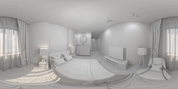 3d renderizado de un panorama sin costuras de 360 grados de un dormitorio moderno —  Fotos de Stock