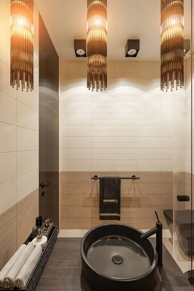 3d render interior design of the bathroom with a corner shower — Stockfoto