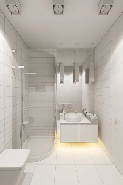 Renderizar Diseño Interior Del Cuarto Baño Con Una Ducha Esquina — Foto de Stock