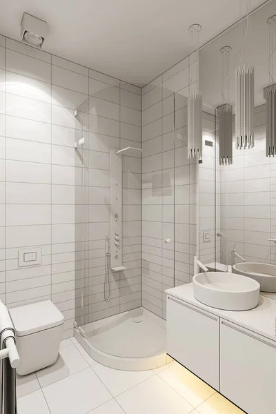 Renderizar Diseño Interior Del Cuarto Baño Con Una Ducha Esquina — Foto de Stock