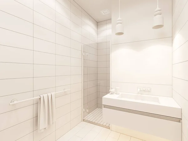 Vykreslení Interiéru Koupelny Sprchou Ilustrace Designu Interiéru Koupelny Moderním Stylu — Stock fotografie