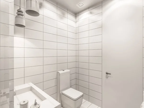 Rendu 3D de l'intérieur de la salle de bain avec douche — Photo