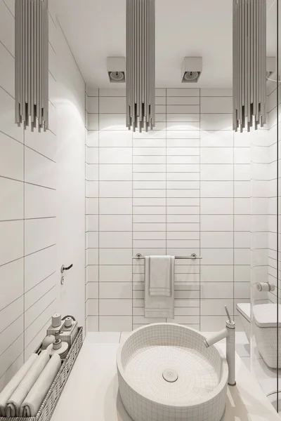 3d render interior design of the bathroom with a corner shower — Φωτογραφία Αρχείου