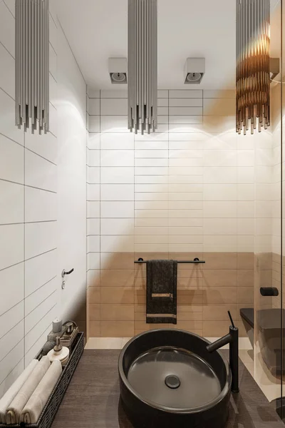 3d renderizar el diseño interior del cuarto de baño con una ducha de esquina — Foto de Stock