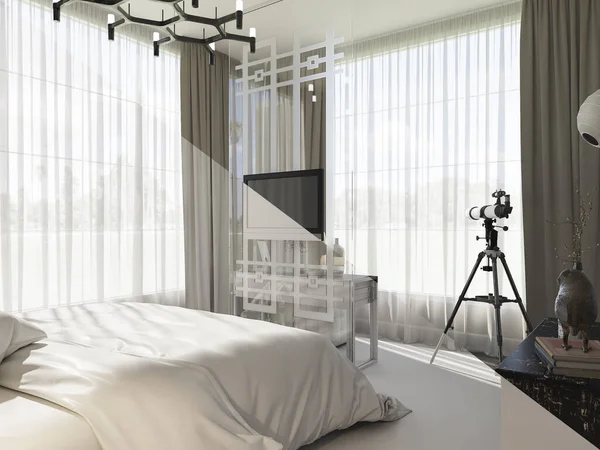 Yatak Odası Tasarımının Modern Bir Şekilde Boyutlu Çizimi Dokumadan Önce — Stok fotoğraf