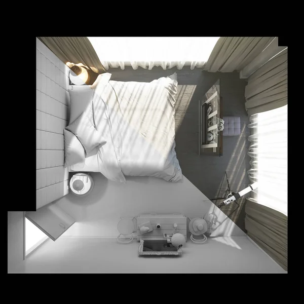 Иллюстрация Дизайна Интерьера Спальни Современном Стиле Рендеринг Интерьера Спальни После — стоковое фото