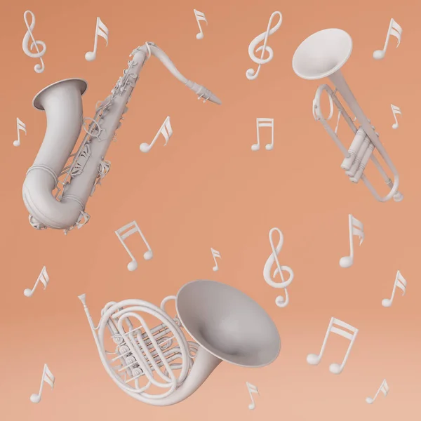 Representación Composiciones Con Instrumentos Musicales Ilustración Muestra Una Trompeta Bajo — Foto de Stock