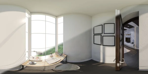 Ilustrace Interiérového Designu Obývacího Pokoje Styl Bytu Moderní Bílé Barvy — Stock fotografie