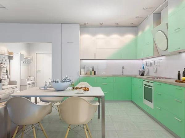 Vykreslení Malých Bytů Pastelových Barvách Interror Design Obývací Pokoj Kuchyň — Stock fotografie