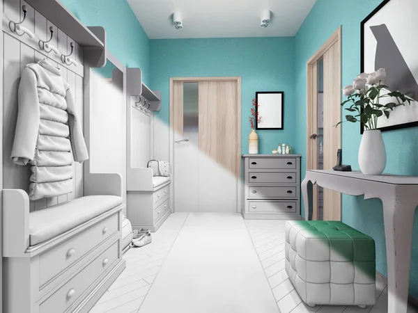 3d ilustración de pequeños apartamentos en colores pastel. Salón de diseño interior de estilo moderno — Foto de Stock