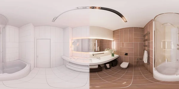 360 seamless 3d rendered panorama interior design bathroom in modern style — Stock Photo, Image