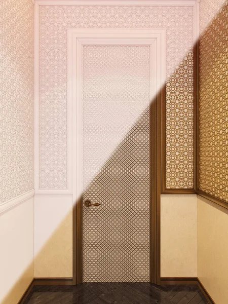 3D-Illustration, Innenarchitektur eines Hotelzimmers im traditionellen islamischen Stil. 3D-Renderinterieur mit nahöstlichen Motiven. Image zur Präsentation, Inspiration oder Gestaltung Ihres Produkts — Stockfoto