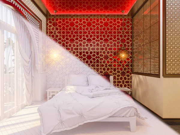 Ilustración 3d diseño de interiores de estilo islámico. Imagen para presentación, inspiración o diseño de su producto —  Fotos de Stock
