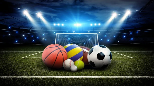 Alle ballen in stadion sport 3d — Stockfoto