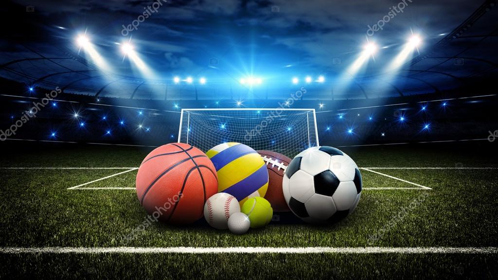 All sports balls in stadium 3d — Stock Photo © efks #126405432