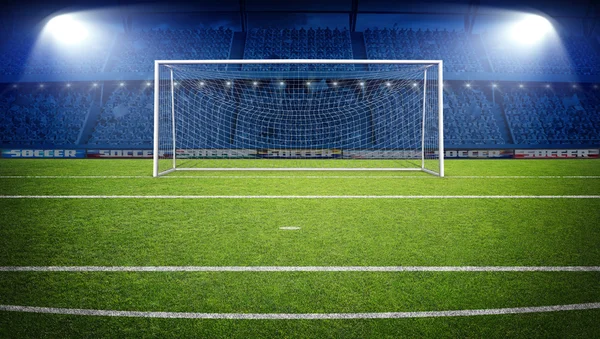 Den imaginära fotbollsstadion och goalpost, 3d-rendering — Stockfoto