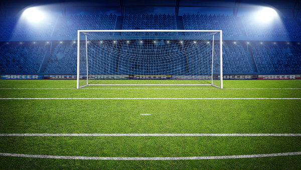 The imaginary soccer stadium and goalpost, 3d rendering