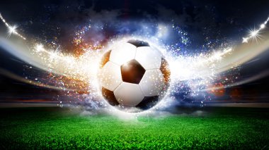 Hayali Futbol Stadyumu ve topu, 3d render