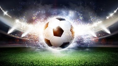 Hayali Futbol Stadyumu ve topu, 3d render