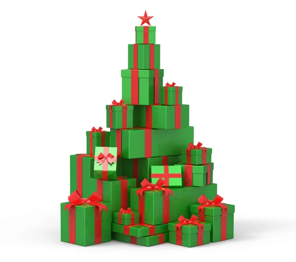 3d presente caixas, árvore de natal conceito — Fotografia de Stock