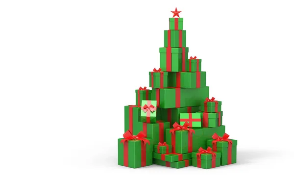 3d presente cajas, concepto de árbol de Navidad — Foto de Stock