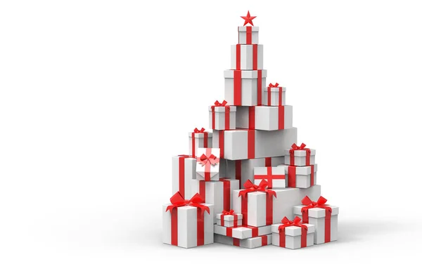 3d scatole presenti, concetto di albero di Natale — Foto Stock