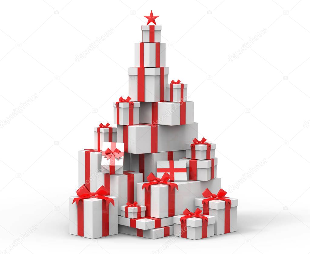 3d present boxes, christmas tree concept