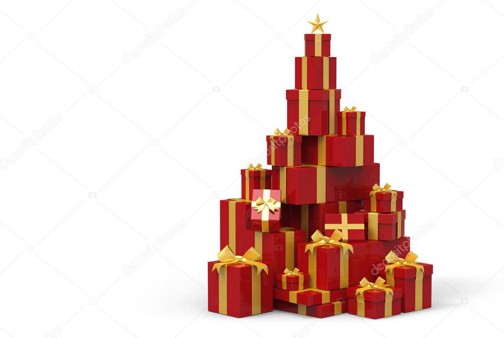 3d present boxes, christmas tree concept