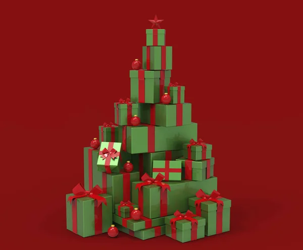 3d presente cajas, concepto de árbol de Navidad — Foto de Stock