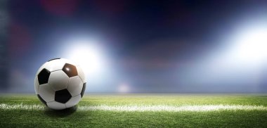 Futbol topu, hayali Futbol Stadyumu modellenmiş ve render.      