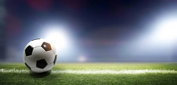 サッカー ボール 架空のフットボール スタジアムのモデル化し レンダリング — ストック写真