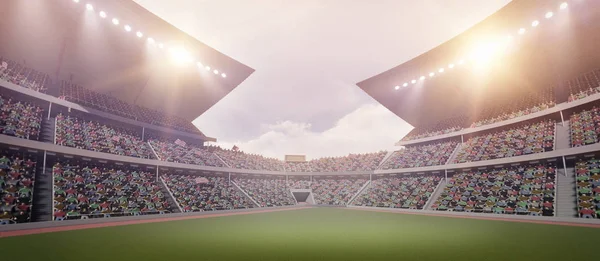 The stadium, the imaginary football stadium is modelled and rendered.