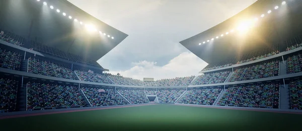 The stadium, the imaginary football stadium is modelled and rendered.